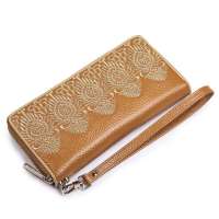 NUCELLE纽芝兰锈色蕾丝系列女士牛皮长款钱包 070065驼色