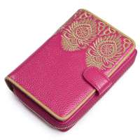 NUCELLE纽芝兰锈色蕾丝系列女士牛皮竖款钱包 070064玫红