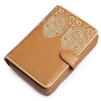 NUCELLE纽芝兰锈色蕾丝系列女士牛皮竖款钱包 070064驼色