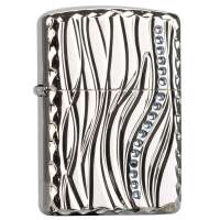ZIPPO打火机  SC1957 盔甲加厚凿边蚀刻镶钻工艺 波浪立方线条 镀银