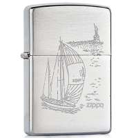 ZIPPO打火机  SC1781 镀铬拉丝双刻系列-帆船与女神像 200/AW15