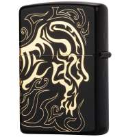 ZIPPO打火机  SC1983 三面环绕蚀刻 虎虎声威 黑漆镀金ZP24198-D