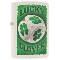 ZIPPO打火机  28298 幸运四叶草骰子 白色哑漆彩印
