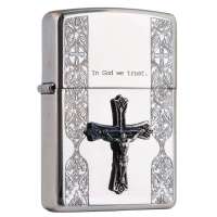 ZIPPO打火机  SC1447 镀银徽章之我们相信上帝
