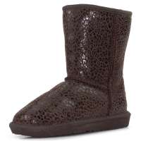 IUGGIRL保暖防滑时尚豹纹印花牛皮中筒雪地靴110830010豹纹巧克力色35