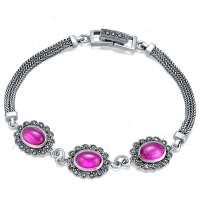 唯一(winy) 梦楼兰 925泰银手链 优质玛瑙  复古高贵(桃红色) 配精美包装 169SL8