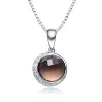 BOFIEER宝菲尔925银镶彩宝之天然茶晶切面无以伦比吊坠-送925银项链一条(ED0042)