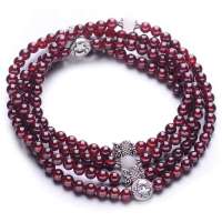 BOFIEER宝菲尔天然石榴石间月光石韩风百搭多层手链5MM(附珠宝鉴定证书)ES0139