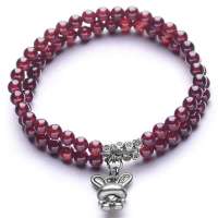 BOFIEER宝菲尔天然石榴石快乐小兔双层手链5MM (ES0142)