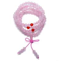 宝菲尔BOFIEER天然粉水晶间红玛瑙108颗佛珠时尚长款手链-6mm(ES0059)