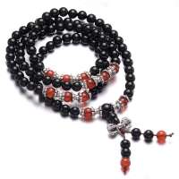 BOFIEER宝菲尔民族风情天然玛瑙石时尚护佑长款佛珠108手链-黑玛瑙款(ES0096)