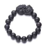 BOFIEER宝菲尔天然养生健康石砭石貔貅男女款手链-12mm(附珠宝鉴定证书)ES0103