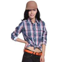 FUFM由你由我 女士经典红蓝格长袖衬衫W11USS998(红蓝格/L)