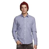 FUFM由你由我 男士格子纯棉长袖衬衫M11USS658(蓝白格/XL)