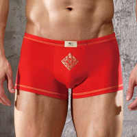 七匹狼男士全棉鸿运片印平脚裤(2条装)红色(L)03371