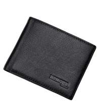 binger宾格荔枝纹真牛皮简约黑色短款钱包300121