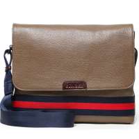 binger宾格 英伦风时尚条纹男士横款单肩包120302气质卡其