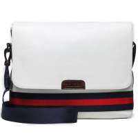 binger宾格 英伦风时尚条纹男士横款单肩包120302经典白