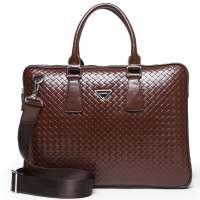 binger宾格 正品最新款牛皮男士压花编织公文包120575酒红色