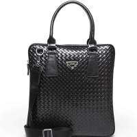 binger宾格 正品牛皮压花编织时尚休闲男士手提包120573蓝黑色