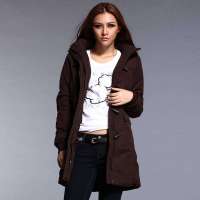 唐狮 女中长牛角扣棉衣1064010145802(深咖啡XS)