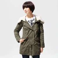 唐狮 女长款夹棉外套11142106546051405(军绿L)