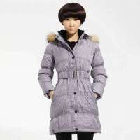 唐狮 女格子中长款羽绒服11142107430570604(茄紫M)