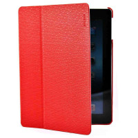 毕利格(BYLEAG)苹果附件ipad2/ipad3/newipad/iPad4红色保护套(双折支架皮包)