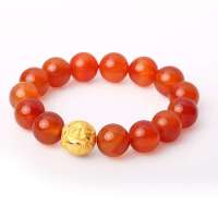 国富黄金福运连连3D硬金金佛珠转运珠2g*1红玛瑙女款观音手链新品