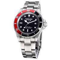 汉爱 速赛系列 商务精钢微夜光男士手表 H4.6703黑红表圈