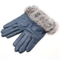 PANDARA宝石蓝兔毛女款羊皮PGLV08100%羊皮分指手套  宝石蓝