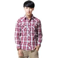唐狮 男式 男格仔长袖衬衫111311015003(印度红L)