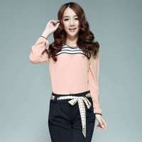 唐狮 女式 女蕾丝织带长袖衬衫613121015411(蜜粉S)