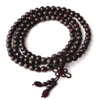 阿梵尼 大叶紫檀镶银丝佛珠手链 108颗 6mm