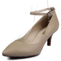 四季风2013春季新款 进口小牛皮脚踝皮带扣水钻浅口高跟 女单鞋 2A830 杏色 34