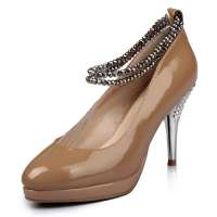 四季风2013春季新款 进口牛漆水晶串珠装饰浅口细高跟 女单鞋 2A903 杏色 37