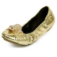四季风 2013秋冬新款金属石头纹羊皮金属圆头芭蕾舞 单鞋 2B791 金色 37