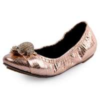 四季风 2013秋冬新款金属石头纹羊皮金属圆头芭蕾舞 单鞋 2B791 玫瑰金 35