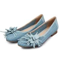 四季风2013春季新款 编织羊皮手工花朵装饰浅口平跟 女单鞋 2B804 天兰 36