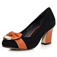 四季风2013早秋新品丝光羊猄撞色金属蝴蝶结装饰舒适中底浅口 单鞋 2L036 橙色 37