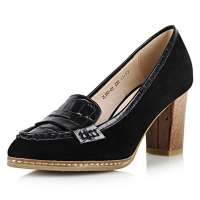 四季风 2013新款羊猄拼接牛皮真皮缝线英伦OL高跟尖头单鞋女2L183 黑色 35