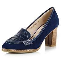 四季风 2013新款羊猄拼接牛皮真皮缝线英伦OL高跟尖头单鞋女2L183 兰 36