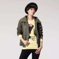 唐狮 女式 女连帽下摆抽荷叶边棉质外套112121052050(橄榄绿M)