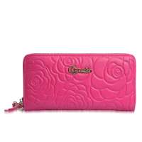 CROCODILE(鳄鱼恤) 新款 牡丹花压纹 镂空logo 亮色盛夏款票夹 女式钱包  16215013 桃红色