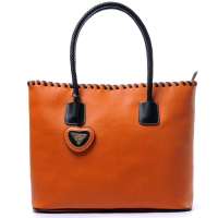 CROCODILE（鳄鱼恤）新款 时尚编织手提带 心型LOGO吊饰单肩手提女包12221014-15橘黄色