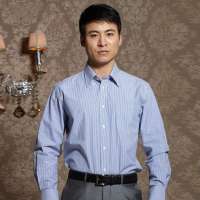 HODO红豆男装商务休闲纯棉条纹淡雅长袖衬衫HDECS2738(B01蓝竖条纹185/100B)