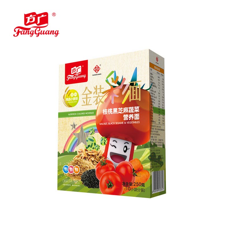 方广营养面 婴儿辅食 核桃黑芝麻蔬菜金装彩面250g/盒装高清大图