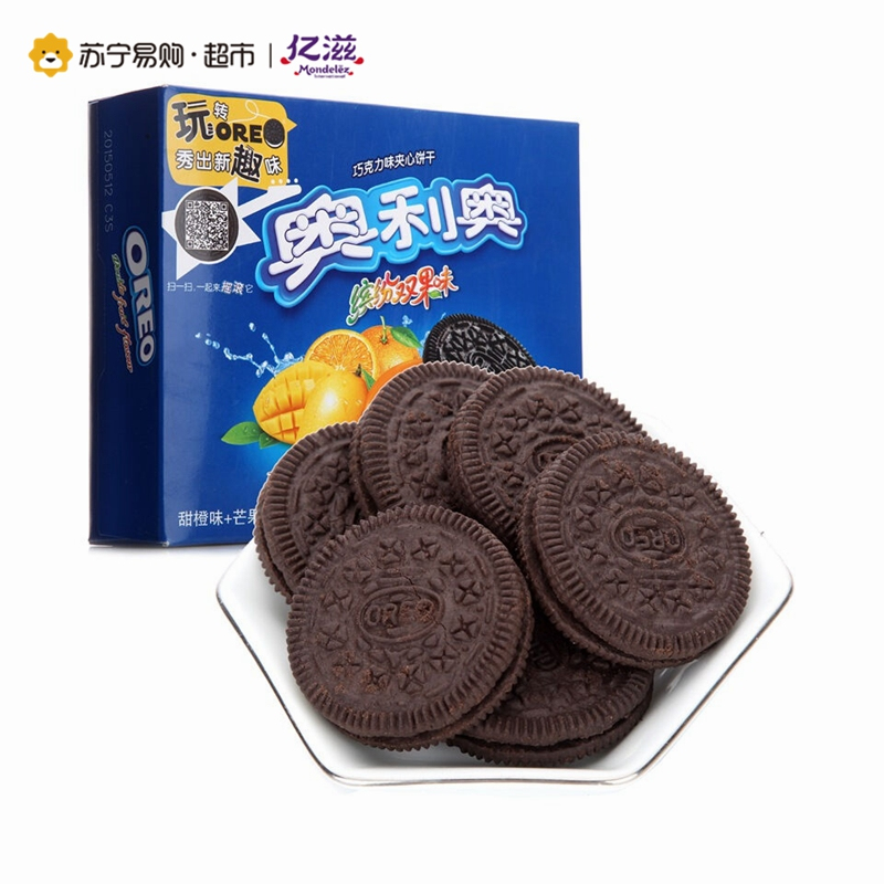 奥利奥 缤纷双果味夹心饼干(甜橙味+芒果味)318g/盒(家庭装)