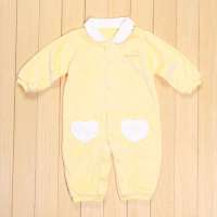 皇家宝贝 男女宝宝天鹅绒翻领连身衣213640120 淡黄/80