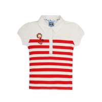 加菲猫女童polo领条纹短袖T恤GTWE045202艳红条105